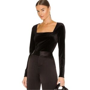 NWT N:PHILANTHROPY Square Neck Long Sleeve Velvet Top Black sZ L